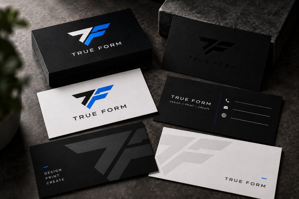 TRUEFORM DESIGNS business cards in black and white