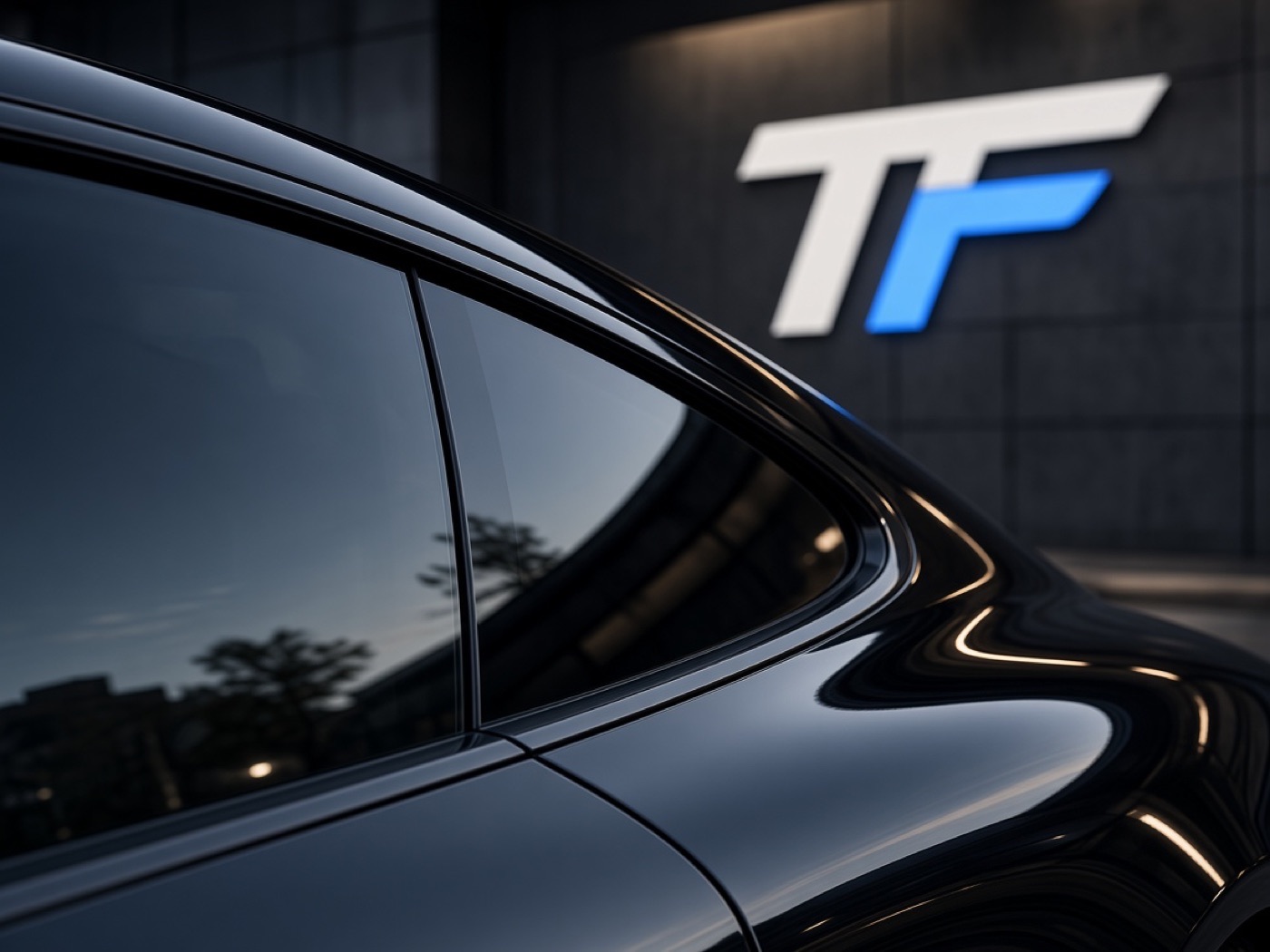 Black sports car with dark rear window tint